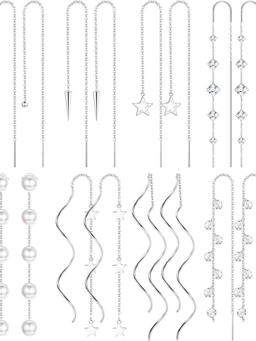 8 Pairs Long Chain Threader Dangle Earrings for Women - Stylish & Elegant